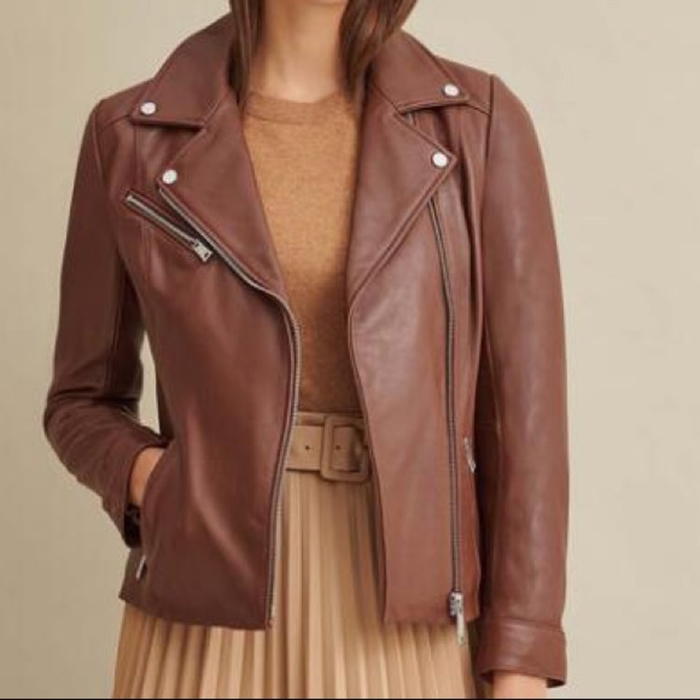 Calvin Klein Brown Leather Moto Jacket